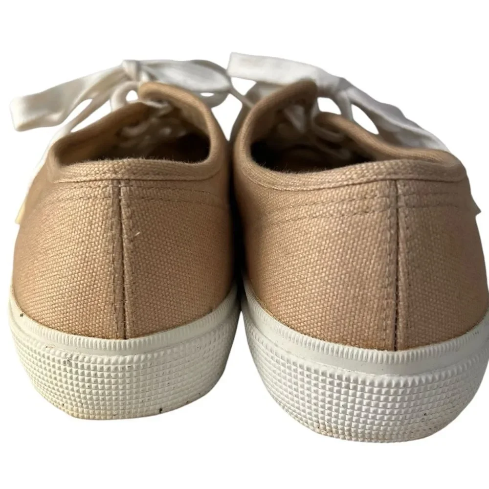 Lands End Tan Canvas Sneakers Women's 9.5 B Style 42532 Lace Up Classic Summer